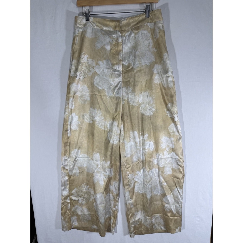 Commense High Waist Gold Floral Wide Leg Satin Like Pants Size Large Nwt Classic